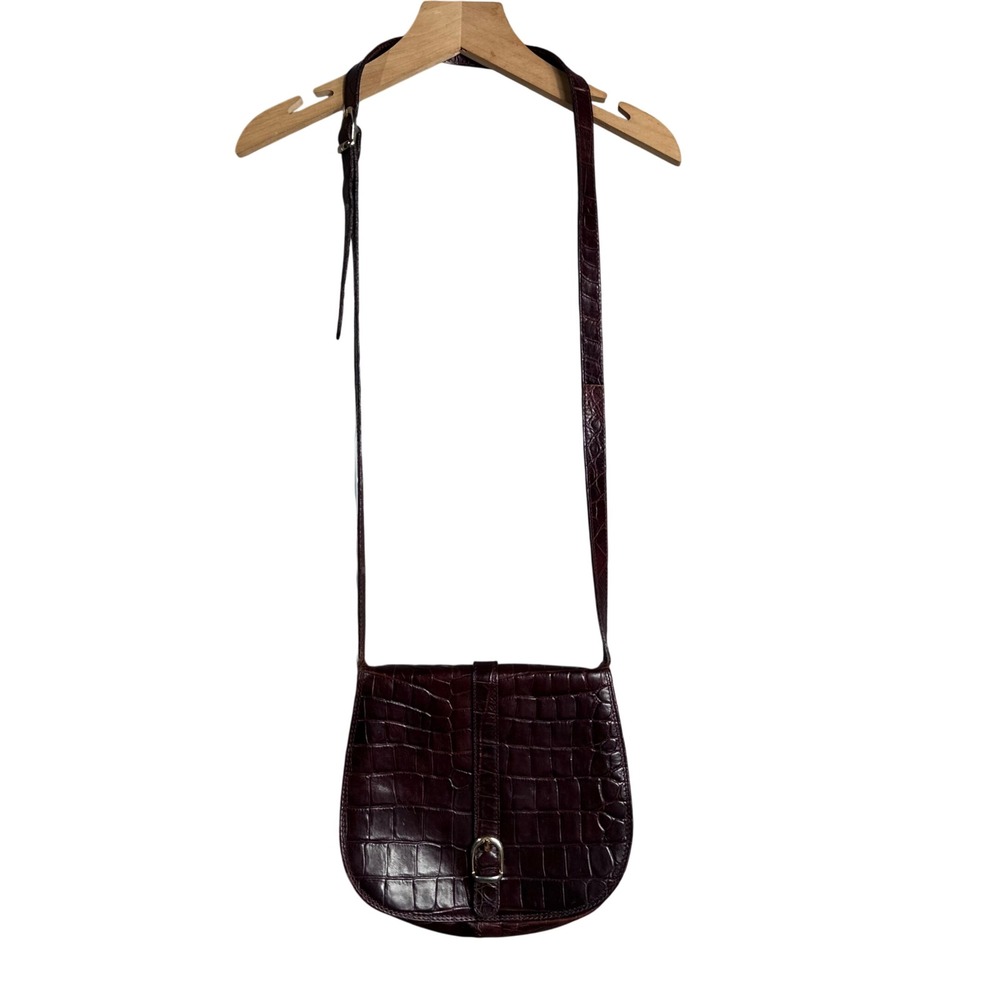 Brooks Brothers Vintage Italy Burgundy Croc Embossed brown Leather Crossbody Bag